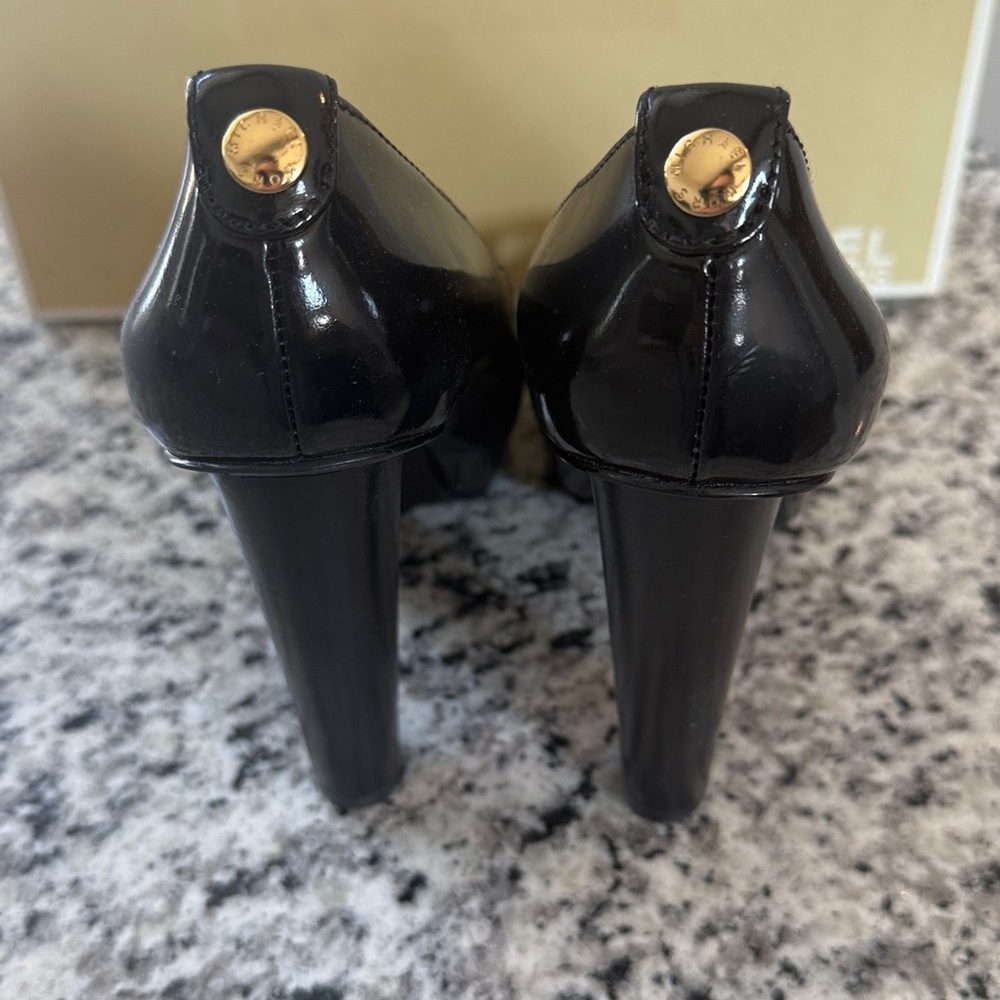 Michael Kors Glossy Black Peep-Toe Heels - Picture 3 of 4